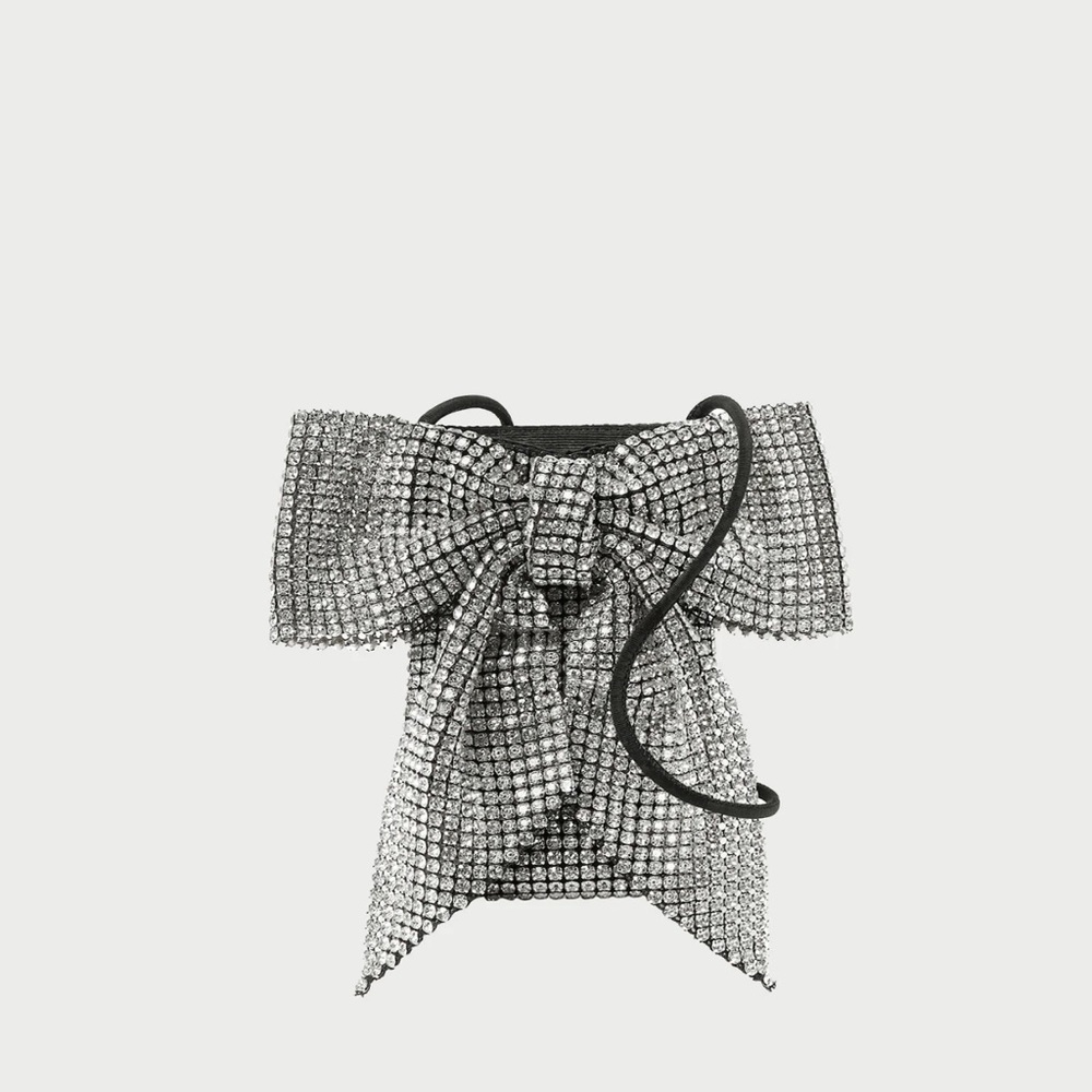 Loeffler Randall Violet Rhinestone Bow Mini Crossbody, Black & Silver